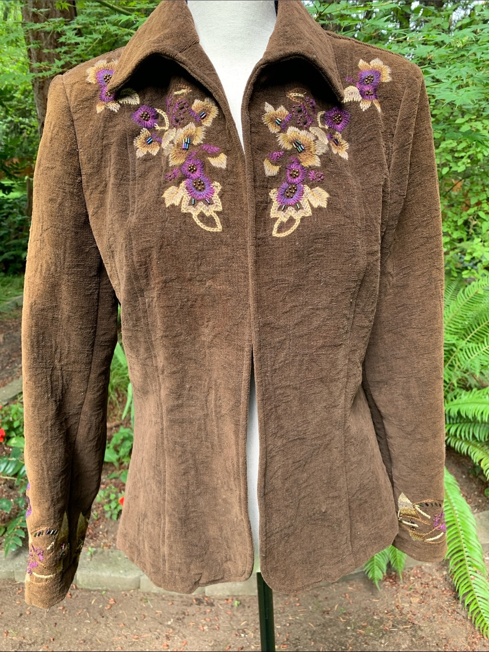 Coldwater Creek Brown Embroidered Floral Blazer